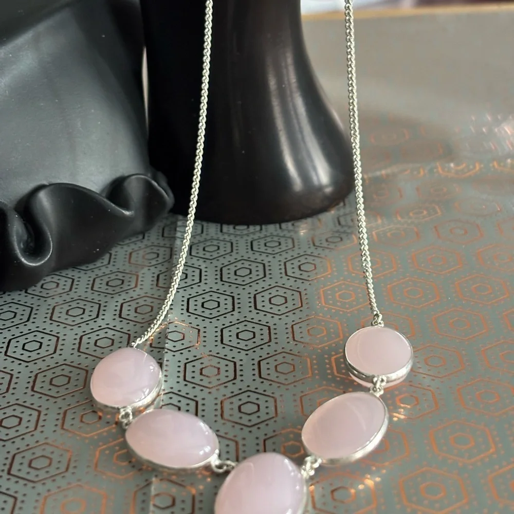 Pink stone necklace and earrings set #PinkJewels Pink stone silver chain
